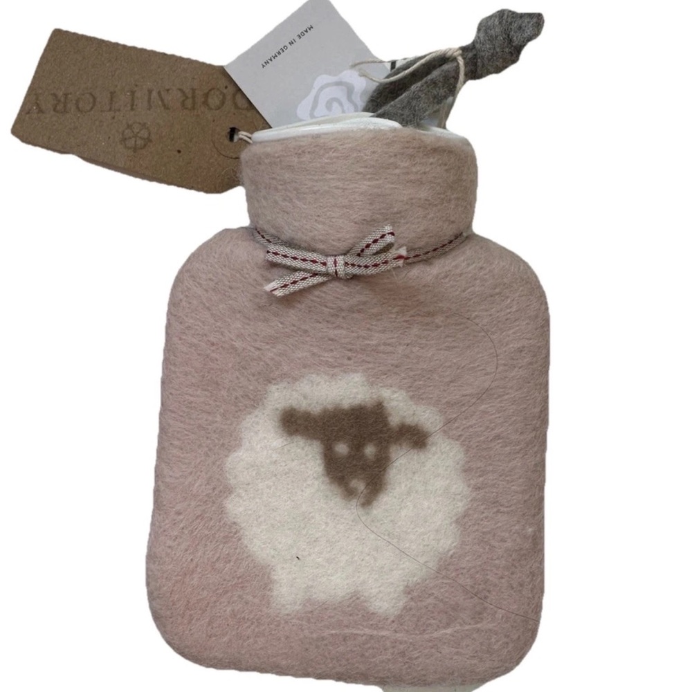 Mini Hot Water bottle.100% merino wool. Made in Germany. Cute Sheep Design. Pink